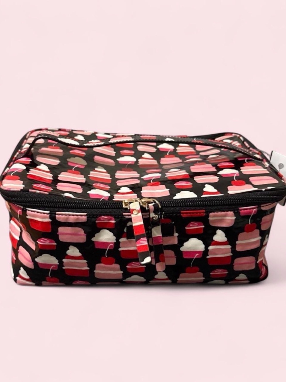 kate spade Black Cosmetic Pouch with Pink and Red Cupcake Motif